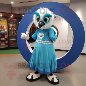 Sky Blue Haast'S Eagle mascot costume character dressed with a Circle Skirt and Rings