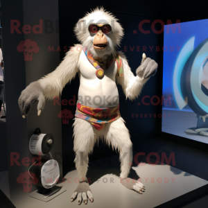 White Baboon mascot costume character dressed with a Bikini and Anklets