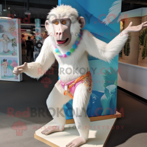 White Baboon mascot costume character dressed with a Bikini and Anklets