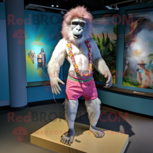 White Baboon mascot costume character dressed with a Bikini and Anklets