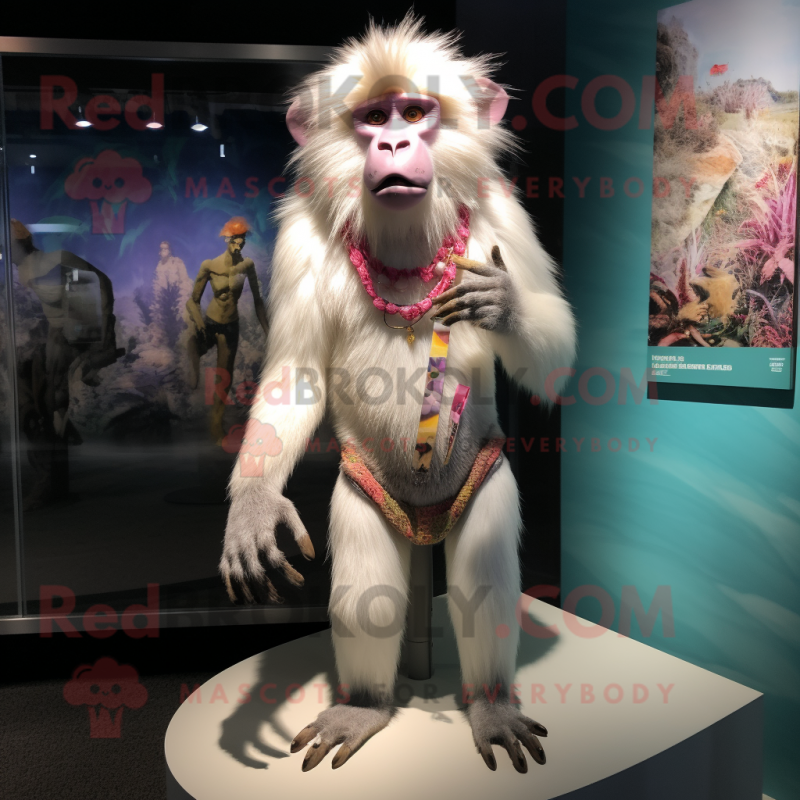 White Baboon mascot costume character dressed with a Bikini and Anklets White Baboon mascot costume character dressed with a Bikini and Anklets