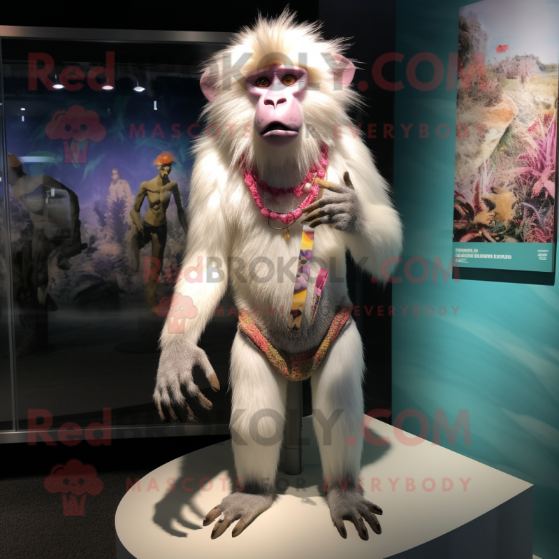 White Baboon mascot costume character dressed with a Bikini and Anklets