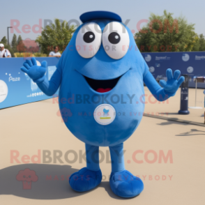 Blue Petanque Ball mascot costume character dressed with a Tank Top and Coin purses