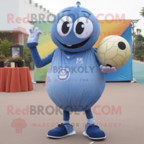 Blue Petanque Ball mascot costume character dressed with a Tank Top and Coin purses