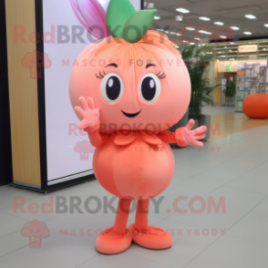 Peach Plum mascot costume character dressed with a Leggings and Hair clips