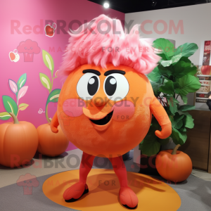 Peach Plum mascot costume character dressed with a Leggings and Hair clips