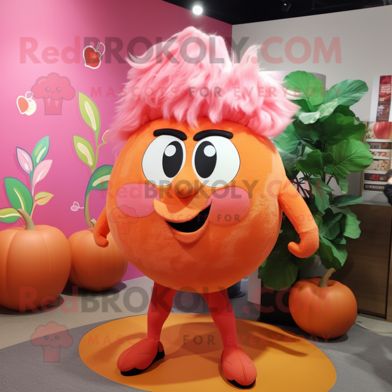 Peach Plum mascot costume character dressed with a Leggings and Hair clips Peach Plum mascot costume character dressed with a Leggings and Hair clips