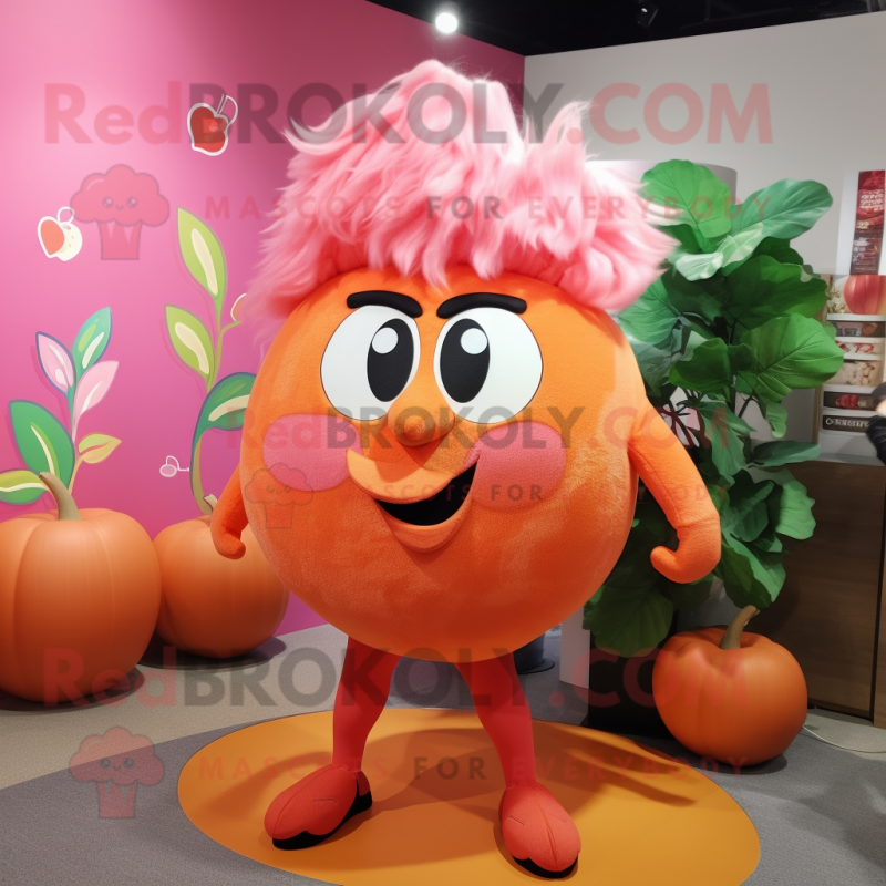 Peach Plum mascot costume character dressed with a Leggings and Hair clips