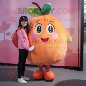 Peach Plum mascot costume character dressed with a Leggings and Hair clips