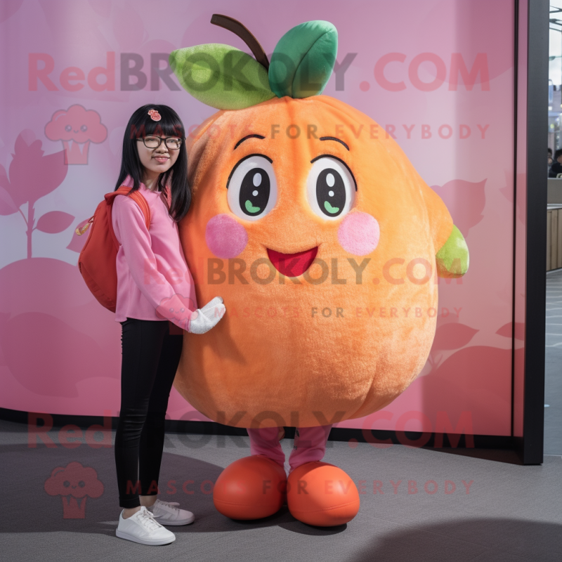 Peach Plum mascot costume character dressed with a Leggings and Hair clips Peach Plum mascot costume character dressed with a Leggings and Hair clips
