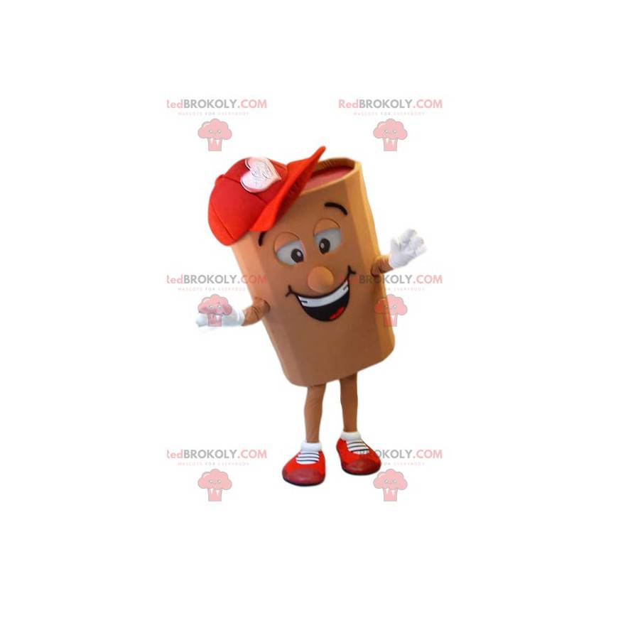 Lachend logboek mascotte met een rode dop - Redbrokoly.com