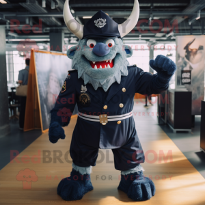 Navy Demon mascot costume character dressed with a Trousers and Suspenders