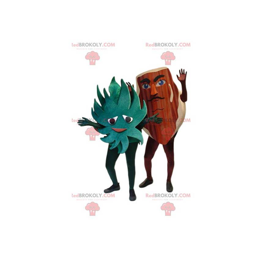 Maskot lískových oříšků a jeho zelený list. Kostým lískových Maskot lískových oříšků a jeho zelený list. Kostým lískových