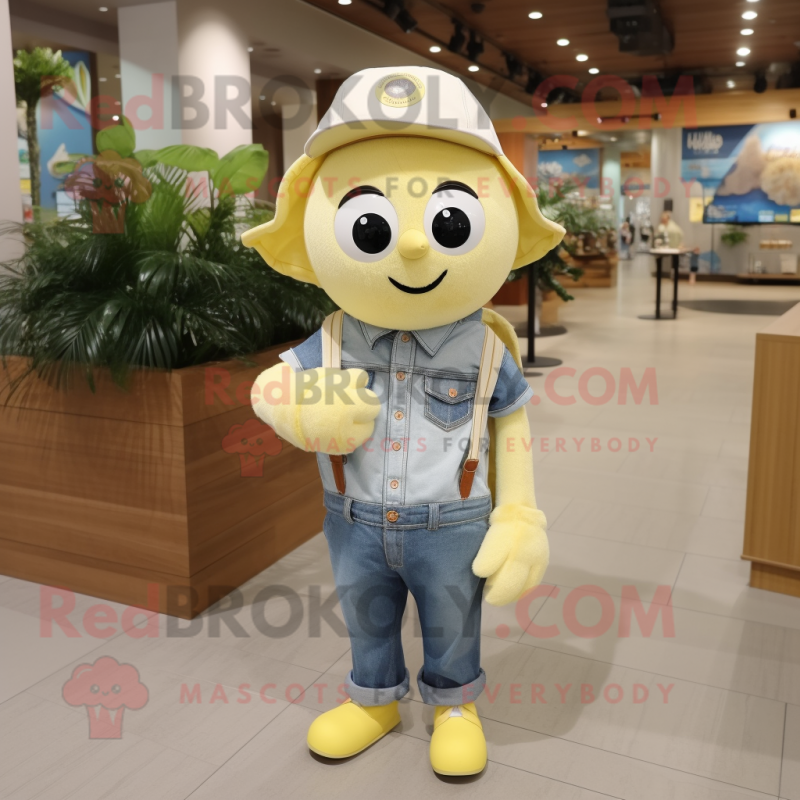 Cream Lemon mascot costume character dressed with a Chambray Shirt and Keychains