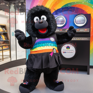 Black Rainbow mascot costume character dressed with a Vest and Coin purses