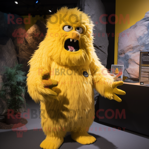 Yellow Yeti mascot costume character dressed with a Long Sleeve Tee and Brooches
