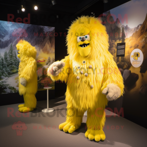 Yellow Yeti mascot costume character dressed with a Long Sleeve Tee and Brooches