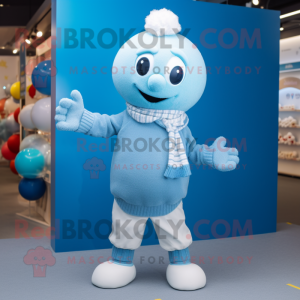Sky Blue Juggle mascot costume character dressed with a Sweater and Hairpins