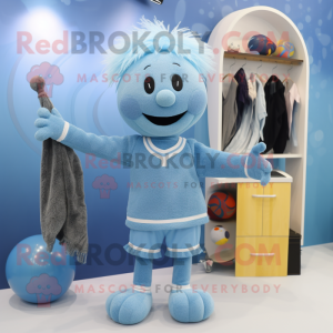 Sky Blue Juggle mascot costume character dressed with a Sweater and Hairpins