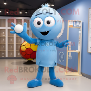 Sky Blue Juggle mascot costume character dressed with a Sweater and Hairpins