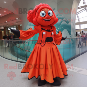 Red Clown Fish mascot costume character dressed with a A-Line Dress and Rings