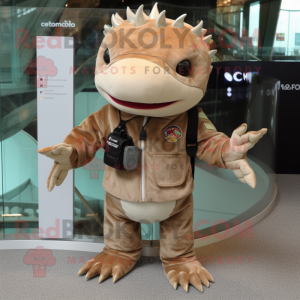 Brown Axolotls mascot costume character dressed with a Trousers and Smartwatches