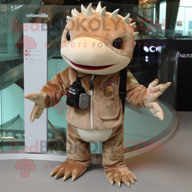 Brown Axolotls mascot costume character dressed with a Trousers and Smartwatches