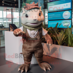 Brown Axolotls mascot costume character dressed with a Trousers and Smartwatches