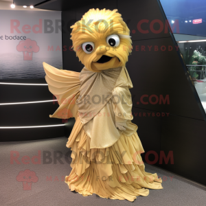 Gold Betta Fish mascot costume character dressed with a Dress Pants and Wraps