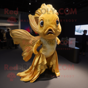 Gold Betta Fish mascot costume character dressed with a Dress Pants and Wraps