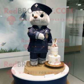Navy Wedding Cake mascot costume character dressed with a Parka and Lapel pins