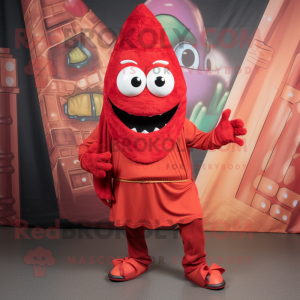 Red Jambalaya mascot costume character dressed with a Leggings and Wraps