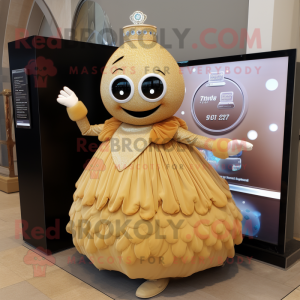 Tan Squash mascot costume character dressed with a Ball Gown and Digital watches