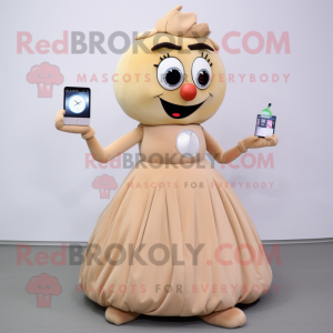 Tan Squash mascot costume character dressed with a Ball Gown and Digital watches