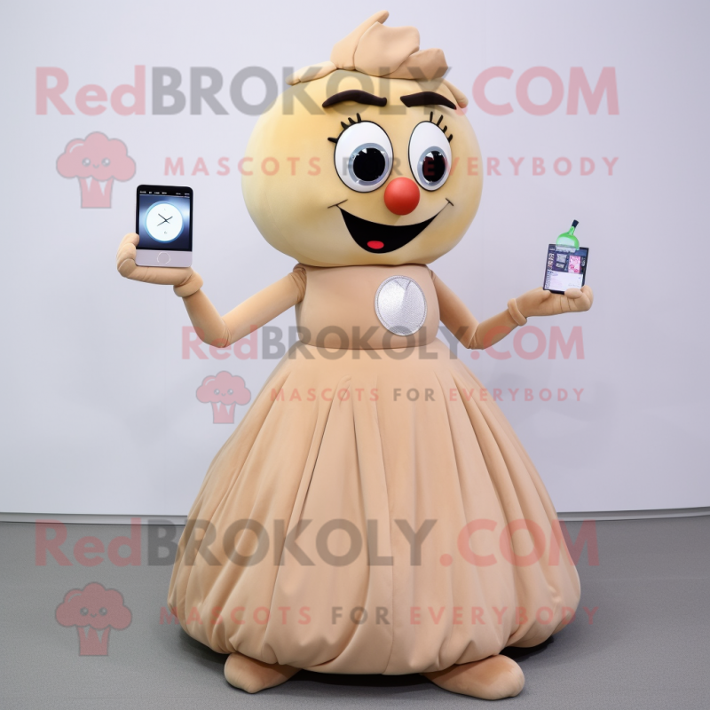 Tan Squash mascot costume character dressed with a Ball Gown and Digital watches Tan Squash mascot costume character dressed with a Ball Gown and Digital watches