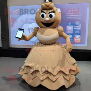 Tan Squash mascot costume character dressed with a Ball Gown and Digital watches