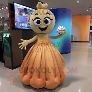 Tan Squash mascot costume character dressed with a Ball Gown and Digital watches