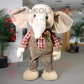 Beige Elephant mascot costume character dressed with a Flannel Shirt and Rings