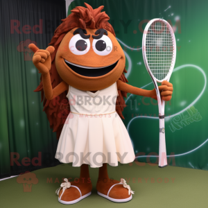 Rust Tennis Racket mascot costume character dressed with a Evening Gown and Hair clips