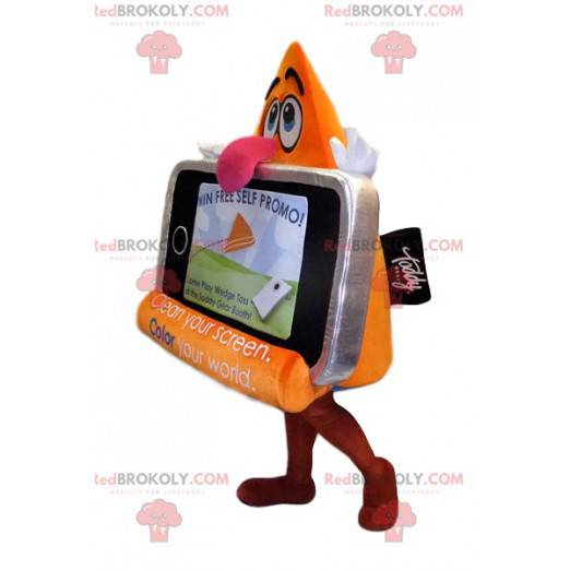 Grijze mobiele telefoonmascotte op grappige vertoning -