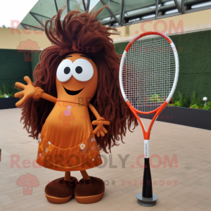 Rust Tennis Racket mascot costume character dressed with a Evening Gown and Hair clips
