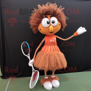 Rust Tennis Racket mascot costume character dressed with a Evening Gown and Hair clips