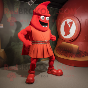 Red Goulash mascot costume character dressed with a Tank Top and Foot pads