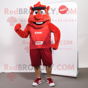 Red Goulash mascot costume character dressed with a Tank Top and Foot pads