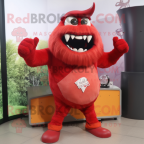 Red Goulash mascot costume character dressed with a Tank Top and Foot pads