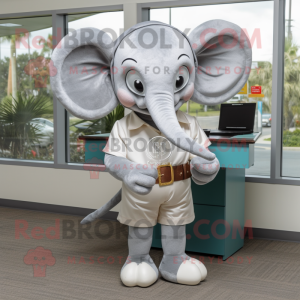 Silver Elephant mascot costume character dressed with a Romper and Reading glasses