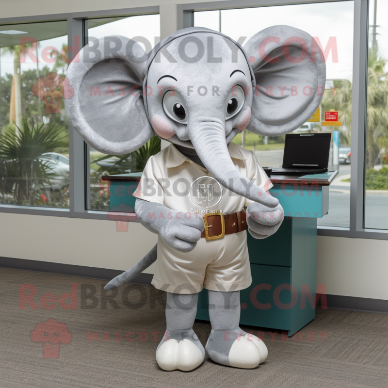 Silver Elephant mascot costume character dressed with a Romper and Reading glasses