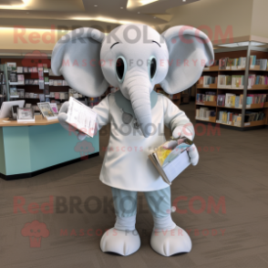 Silver Elephant mascot costume character dressed with a Romper and Reading glasses