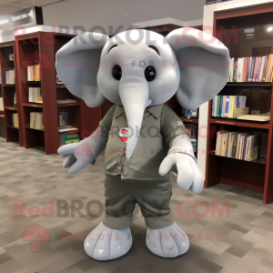 Silver Elephant mascot costume character dressed with a Romper and Reading glasses