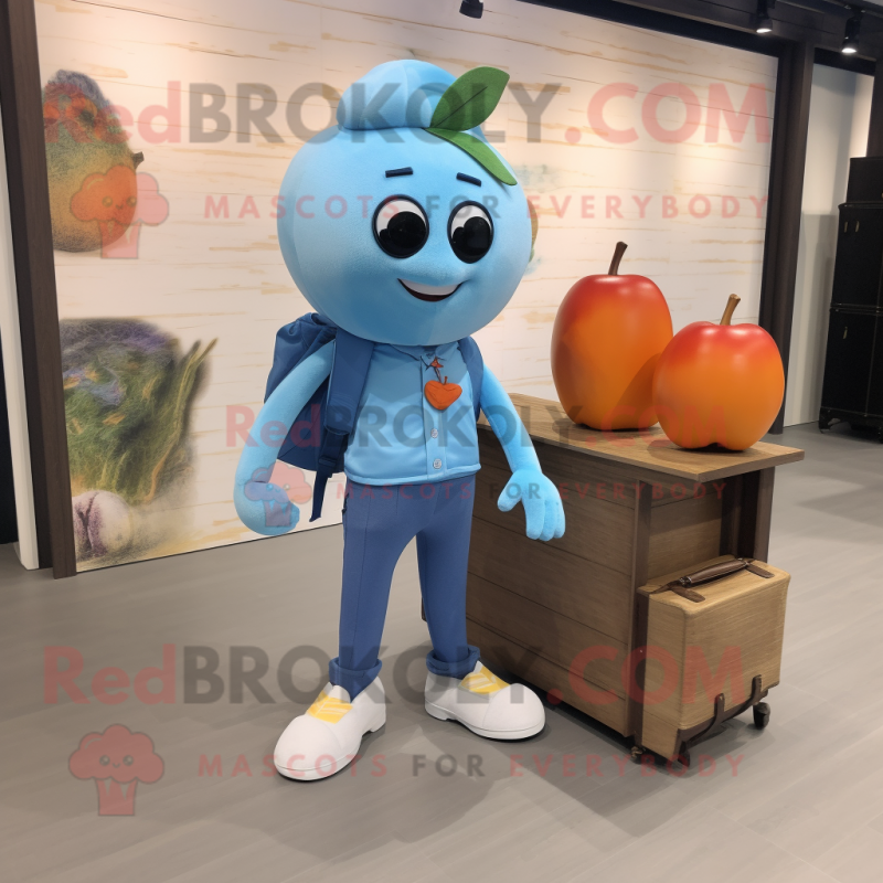 Sky Blue Apricot mascot costume character dressed with a Jeggings and Briefcases Sky Blue Apricot mascot costume character dressed with a Jeggings and Briefcases